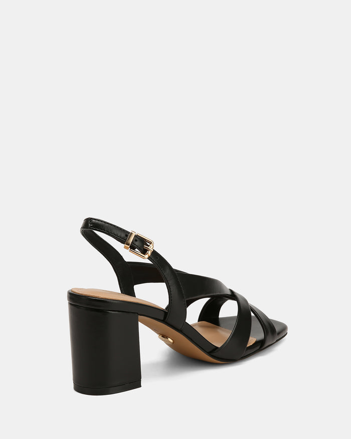 Josie Black Leather Mid Heels