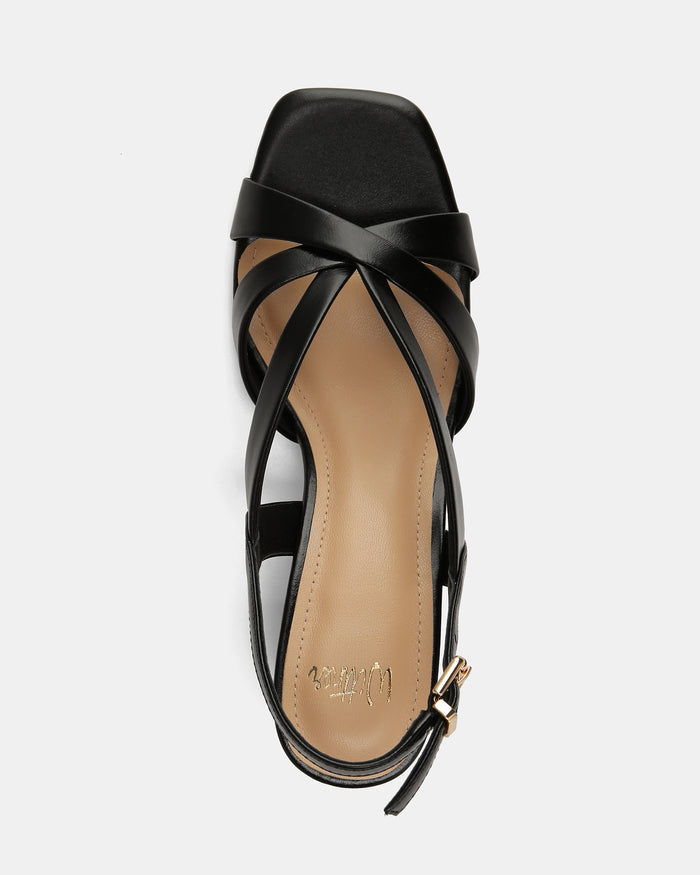 Josie Black Leather Mid Heels