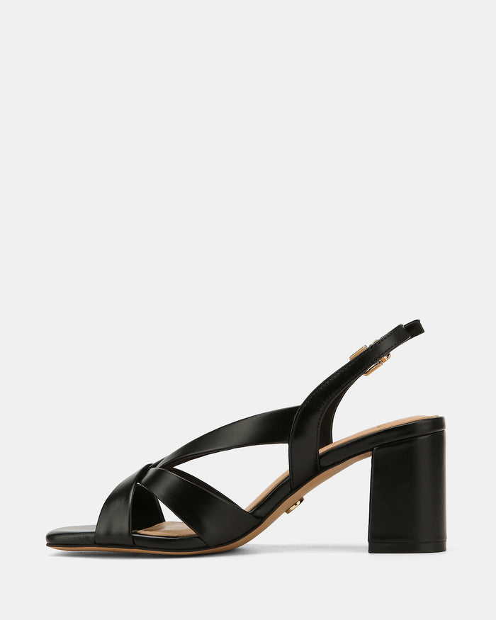Josie Black Leather Mid Heels