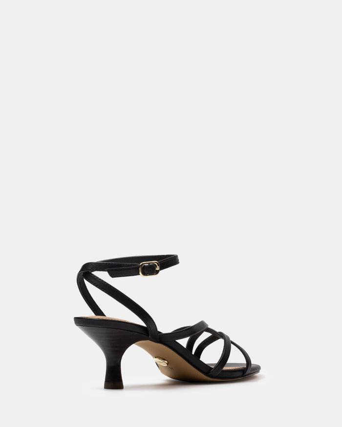 Kailee Black Leather Strappy Heel