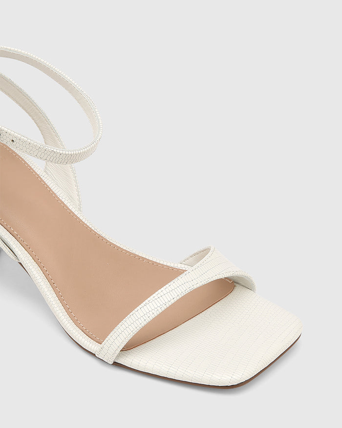 Keenan White Embossed Leather Strappy Heel