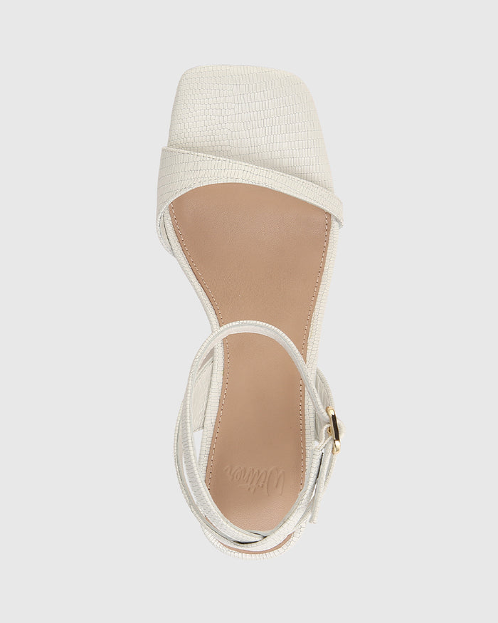 Keenan White Embossed Leather Strappy Heel