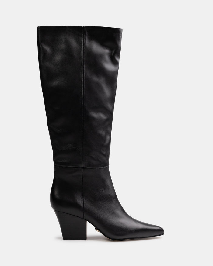 Kolton Black Leather Knee High Boot