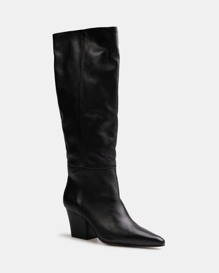 Kolton Black Leather Knee High Boot