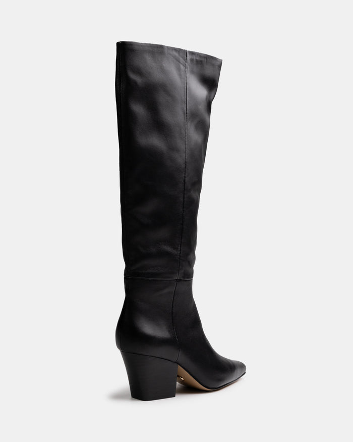 Kolton Black Leather Knee High Boot