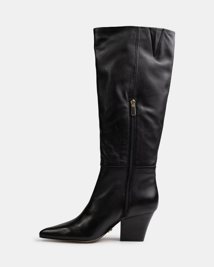 Kolton Black Leather Knee High Boot