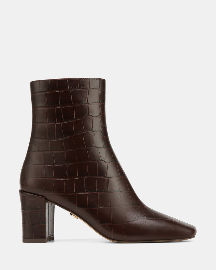 Lena Ebony Croc Embossed Leather Ankle Boot