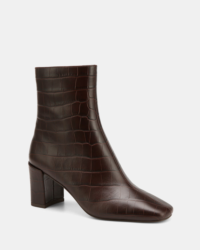 Lena Ebony Croc Embossed Leather Ankle Boot