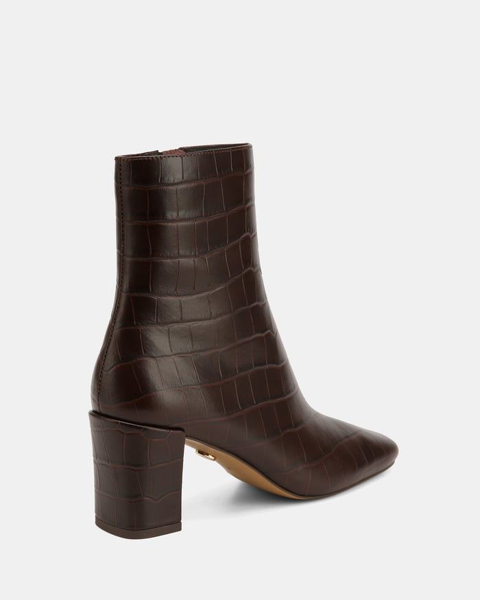 Lena Ebony Croc Embossed Leather Ankle Boot