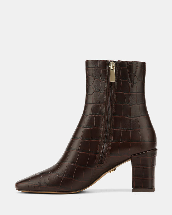 Lena Ebony Croc Embossed Leather Ankle Boot