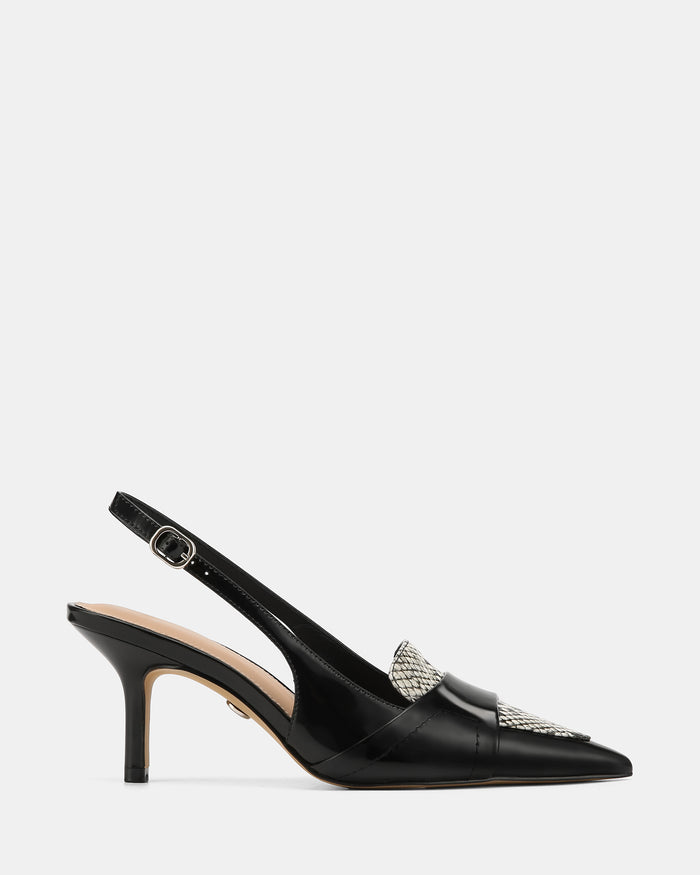 Luna Black Snake Print Leather Slingback