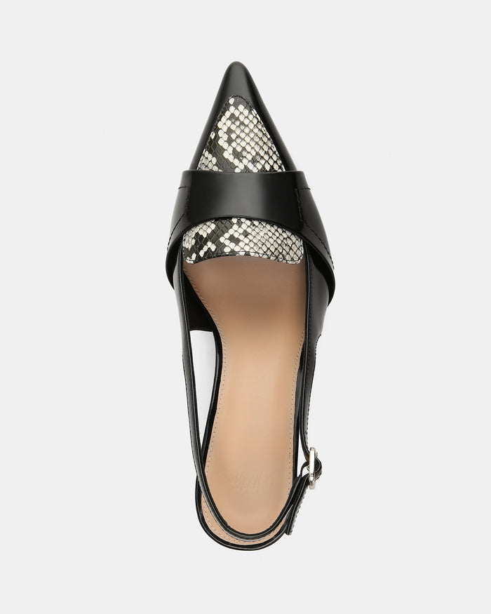 Luna Black Snake Print Leather Slingback