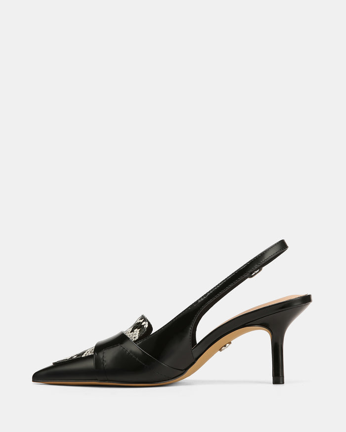 Luna Black Snake Print Leather Slingback