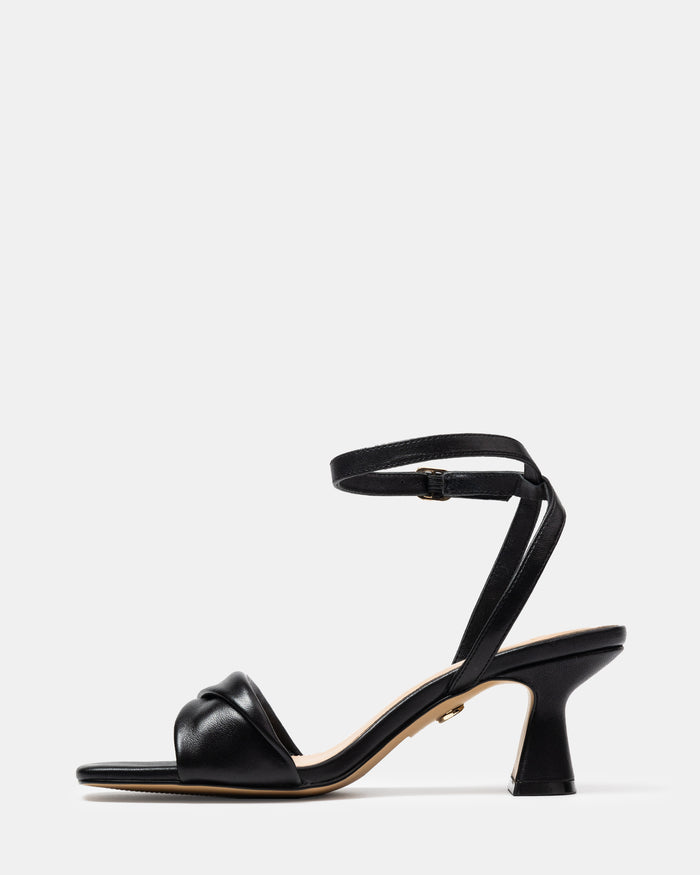 Martina Black Leather Flared Heel