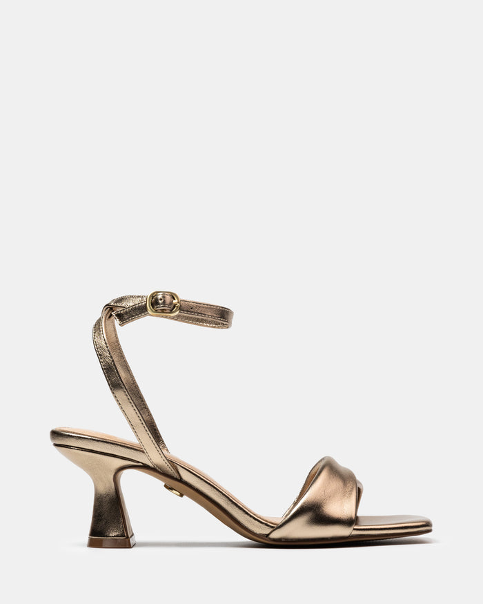 Martina Champagne Metallic Leather Flared Heel