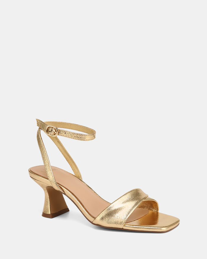 Martina Gold Metallic Leather Flared Heels