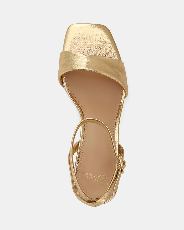 Martina Gold Metallic Leather Flared Heels