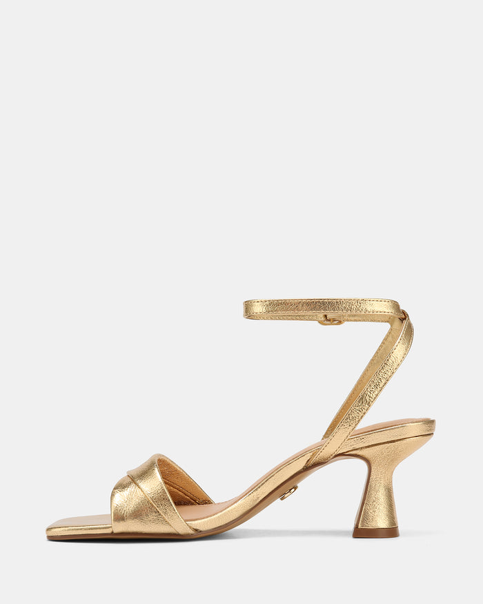 Martina Gold Metallic Leather Flared Heels