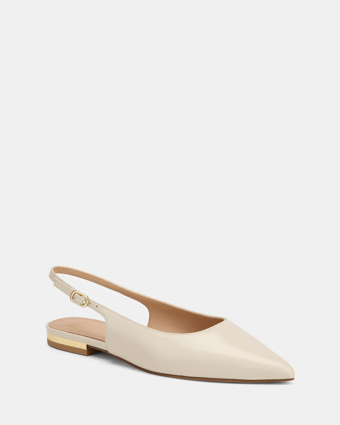 Mary Ivory Hi Shine Leather Flat Slingbacks