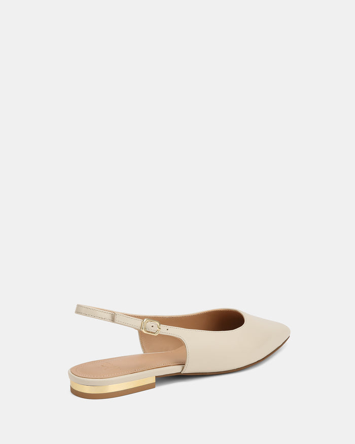 Mary Ivory Hi Shine Leather Flat Slingbacks