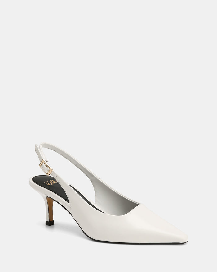 Mella White Leather Mid Heel Slingback