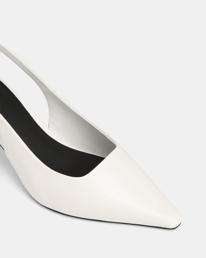 Mella White Leather Mid Heel Slingback