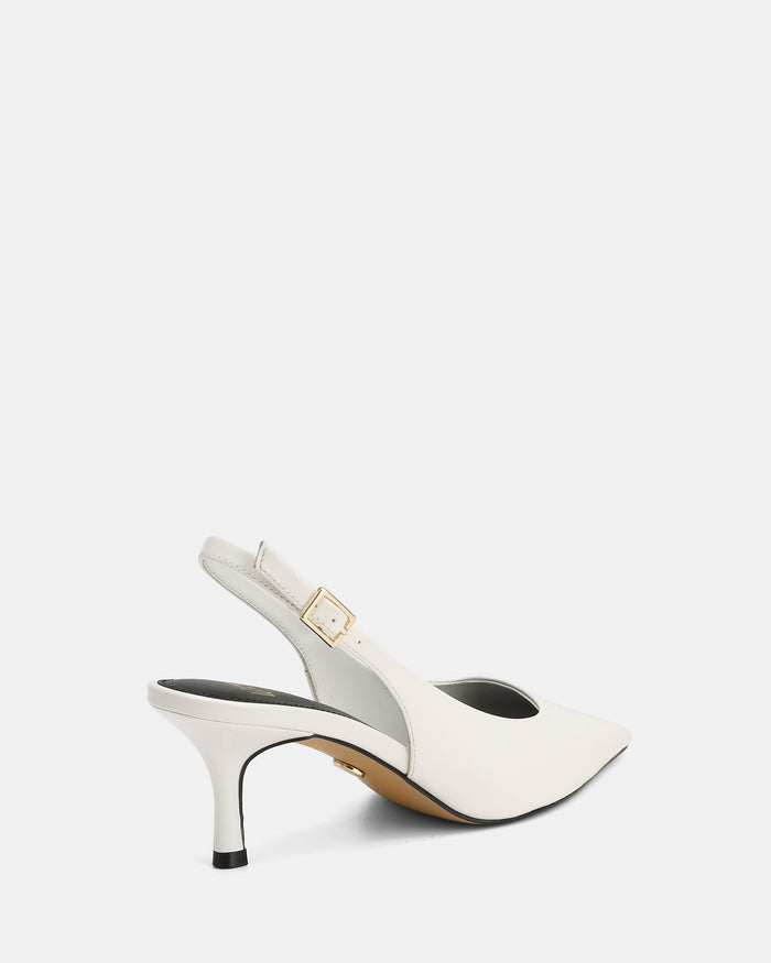 Mella White Leather Mid Heel Slingback