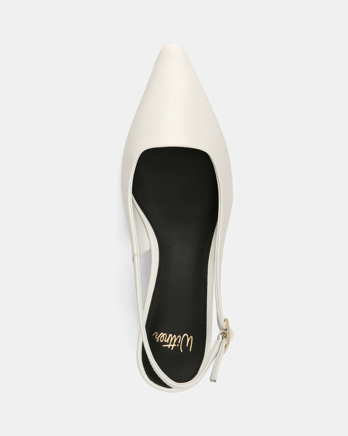 Mella White Leather Mid Heel Slingback