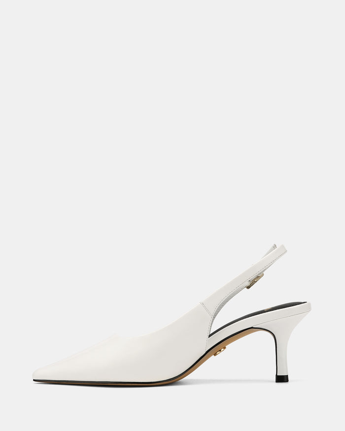 Mella White Leather Mid Heel Slingback