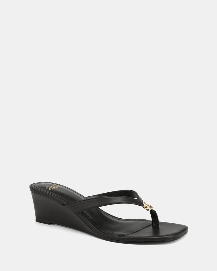Miley Black Leather High Wedges