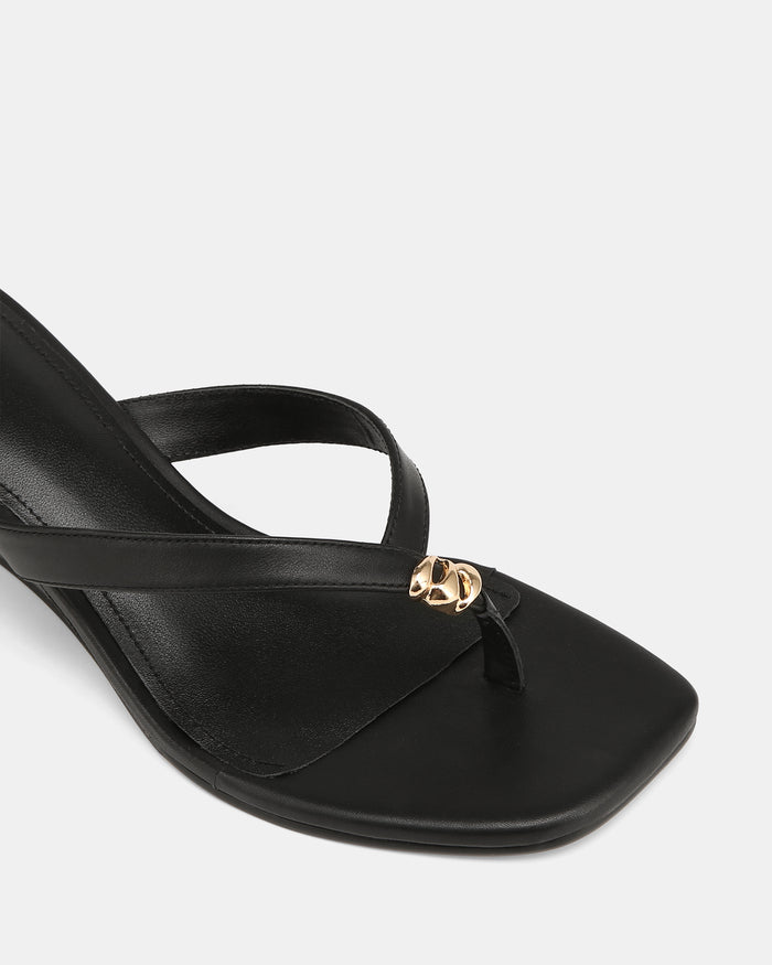 Miley Black Leather High Wedges