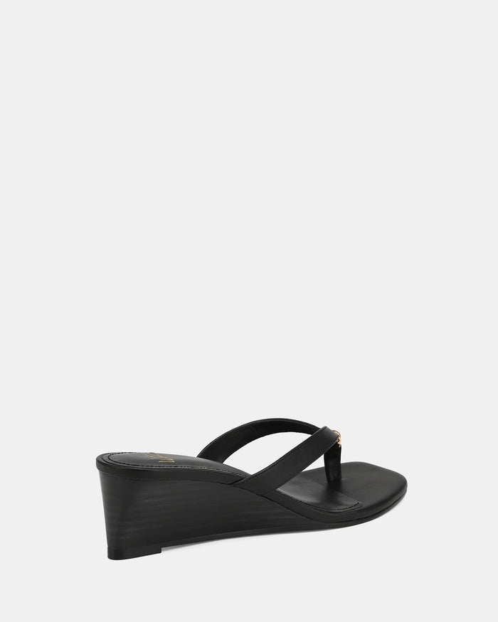 Miley Black Leather High Wedges