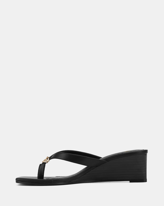 Miley Black Leather High Wedges
