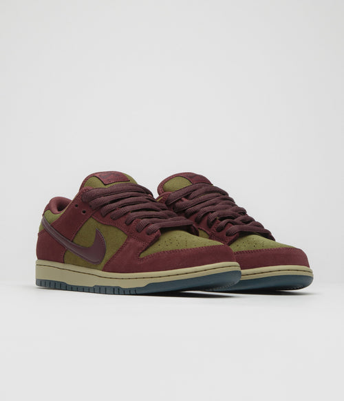 Nike SB Dunk Low Pro Shoes - Dark Team Red / Burgundy Crush - Olive Flak
