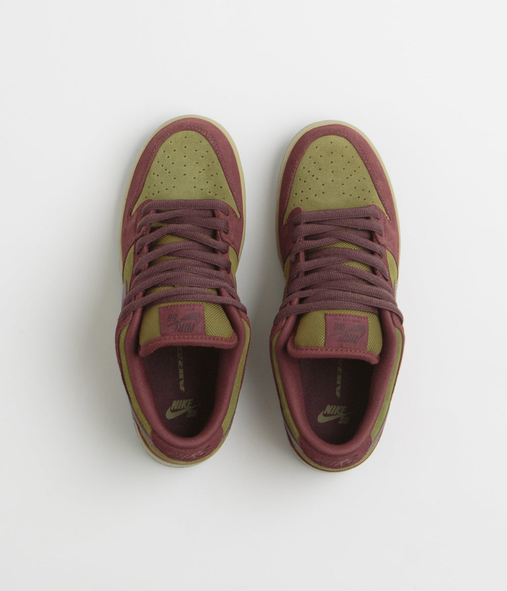 Nike SB Dunk Low Pro Shoes - Dark Team Red / Burgundy Crush - Olive Flak