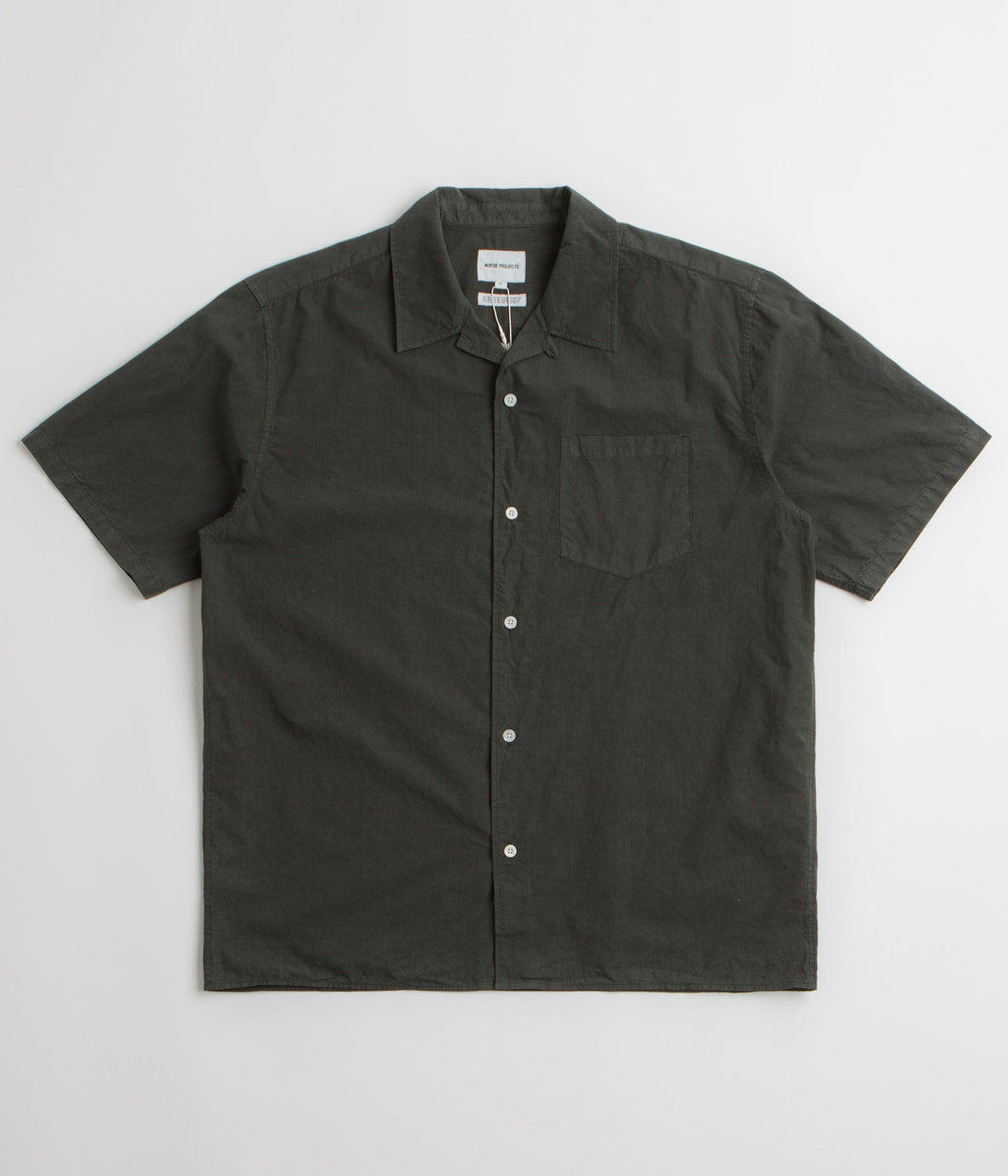 Norse Projects Carsten Cotton Tencel Short Sleeve Shirt - Black Olive