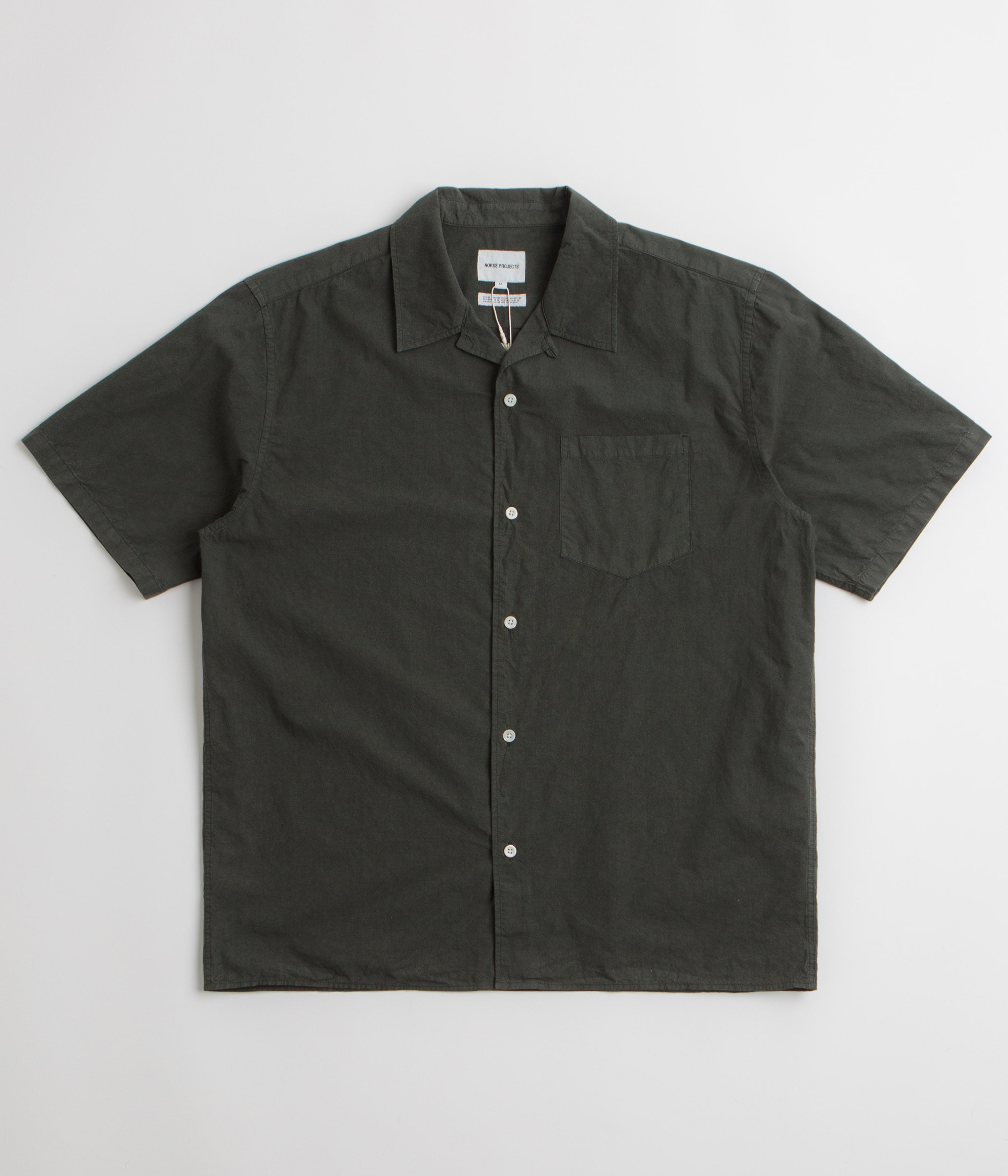 Norse Projects Carsten Cotton Tencel Short Sleeve Shirt - Black Olive