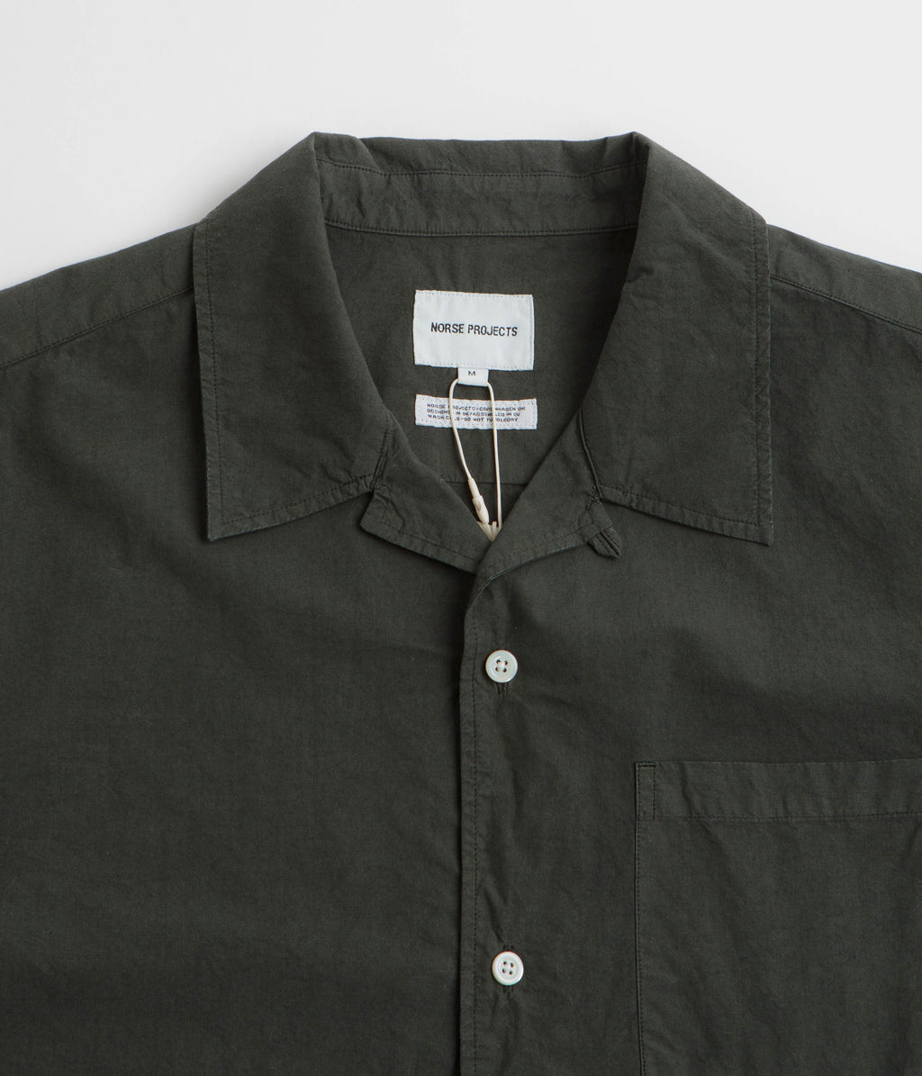 Norse Projects Carsten Cotton Tencel Short Sleeve Shirt - Black Olive