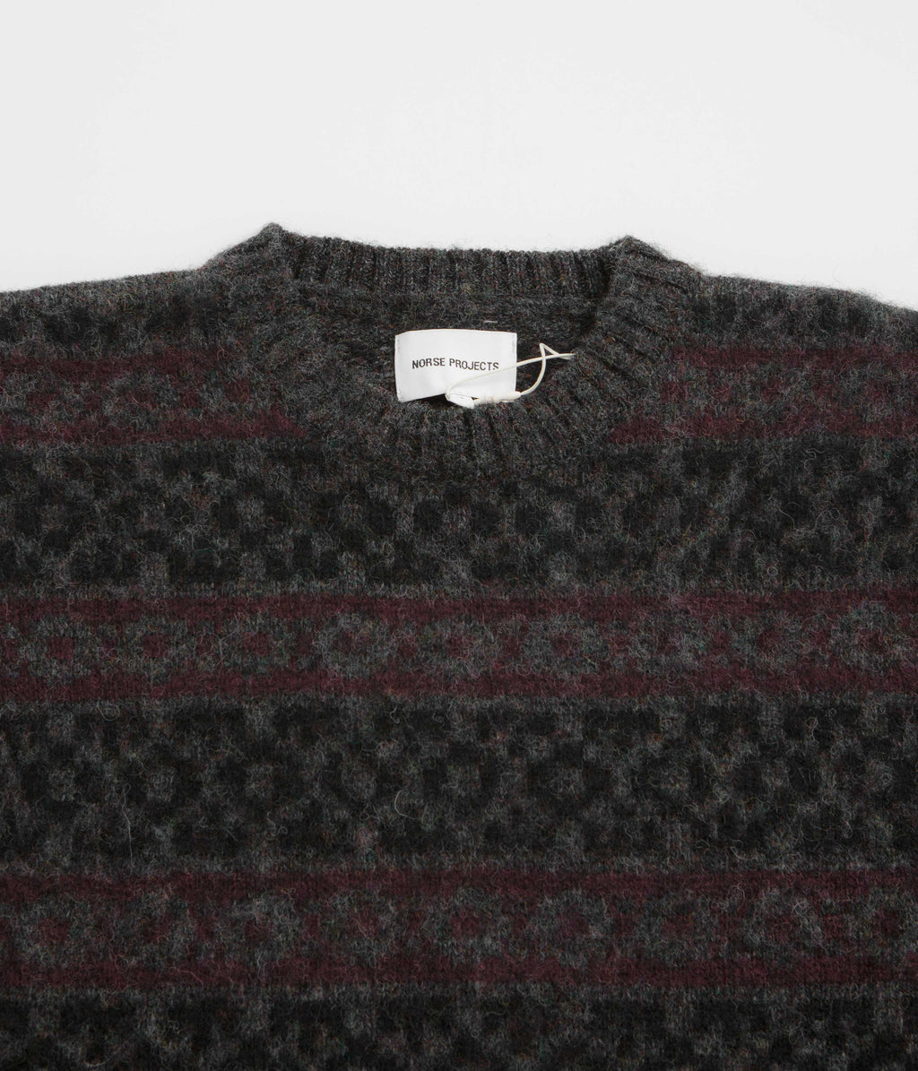 Norse Projects Jonas Scottish Lambswool Fair Isle Sweatshirt - Charcoal Grey