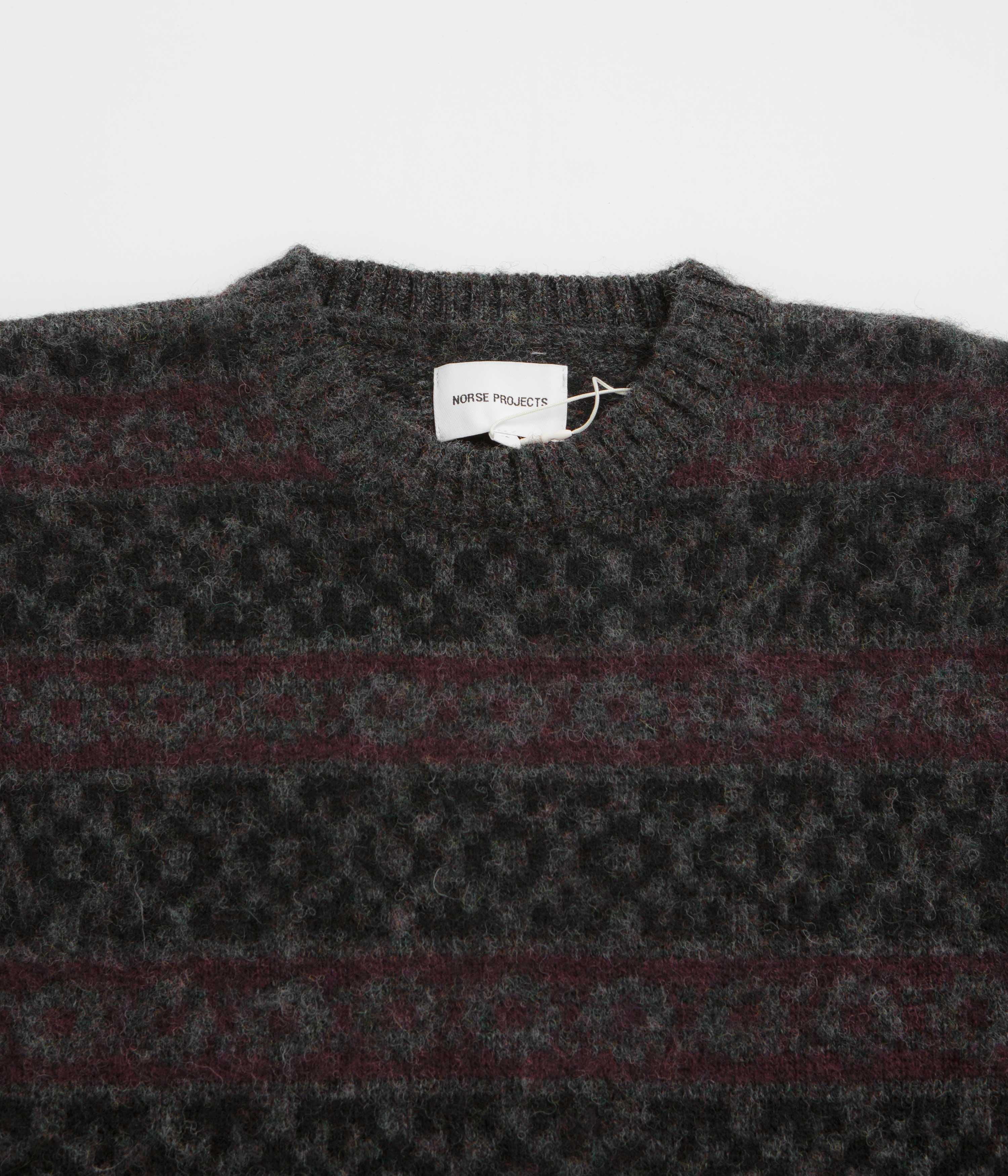 Norse Projects Jonas Scottish Lambswool Fair Isle Sweatshirt - Charcoal Grey