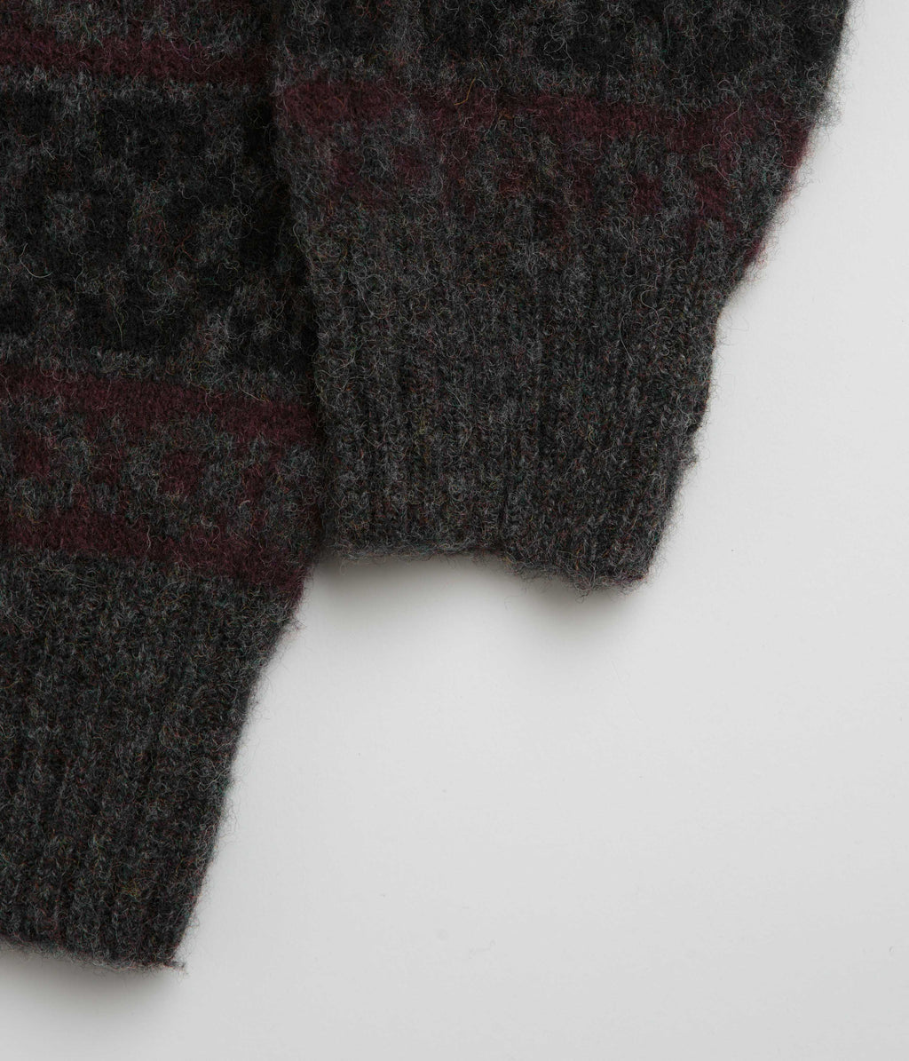 Norse Projects Jonas Scottish Lambswool Fair Isle Sweatshirt - Charcoal Grey
