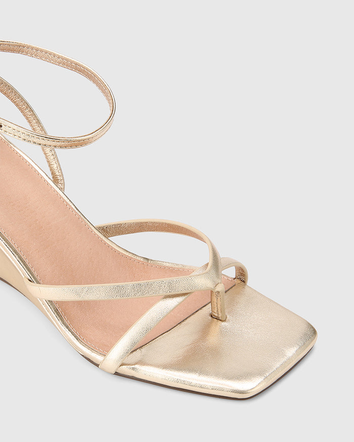 Nyla Champagne Metallic Leather Wedge