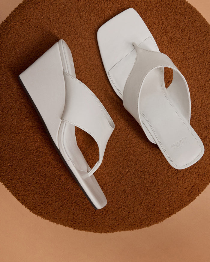 Perri White Leather Wedge Thong