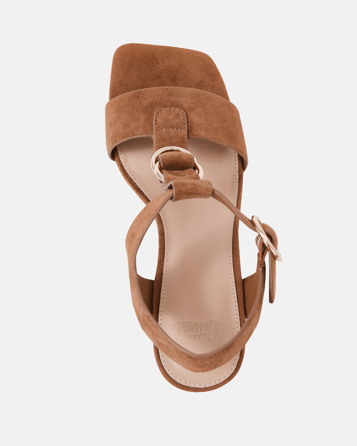 Posy Burnt Almond Suede Leather Slim Heel