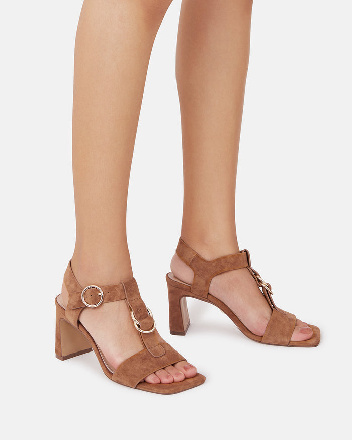 Posy Burnt Almond Suede Leather Slim Heel