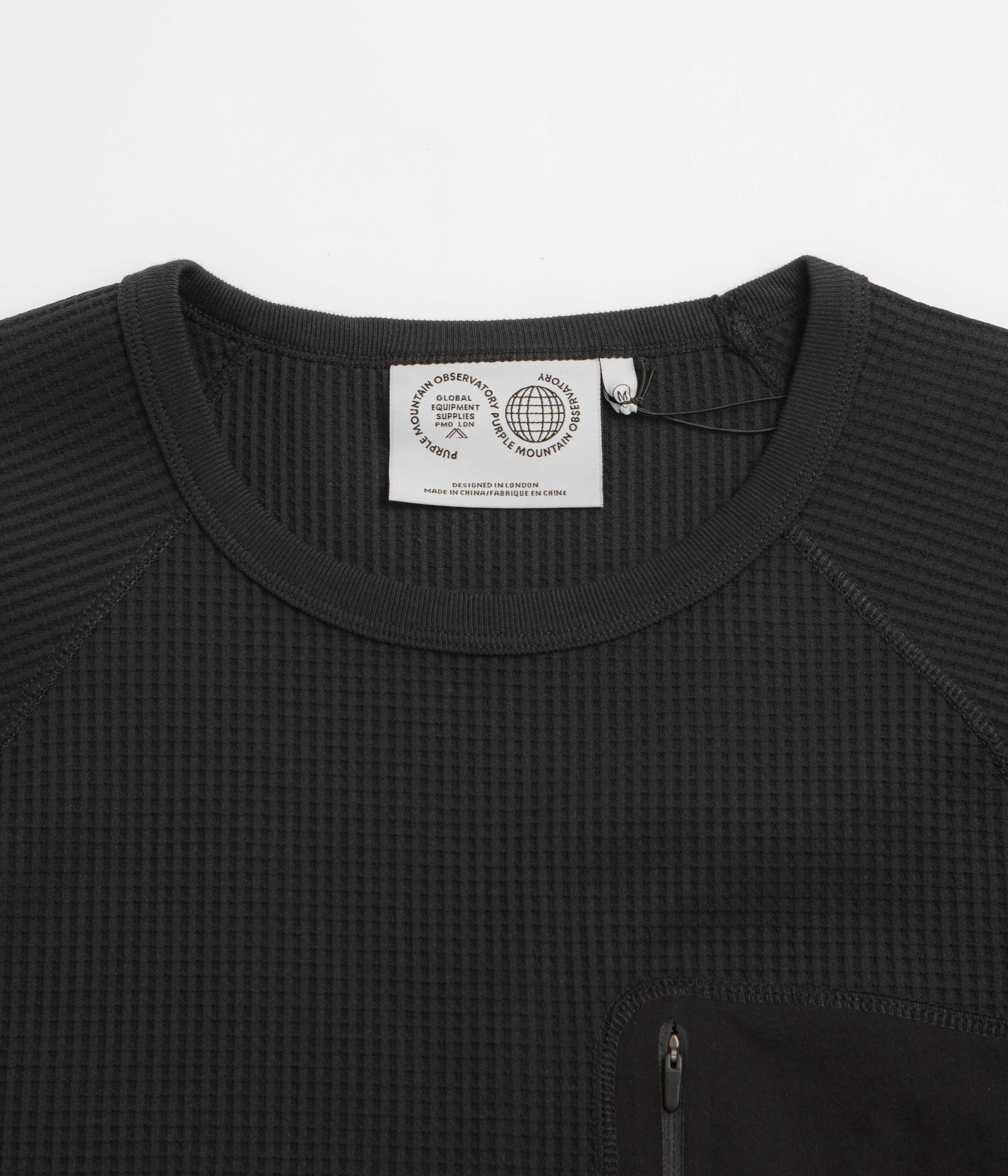 Purple Mountain Observatory Waffle Crew T-Shirt - Black