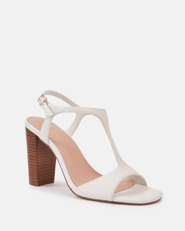 Rinn Off White Leather Block Heel