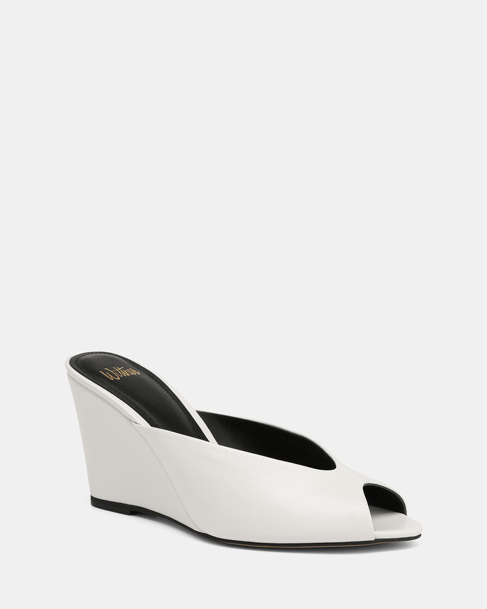 Rio White Leather Wedges