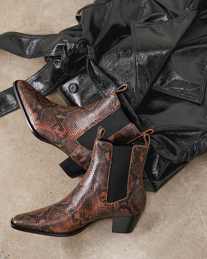 Ryde Havana Tan Python Print Leather Ankle Boot