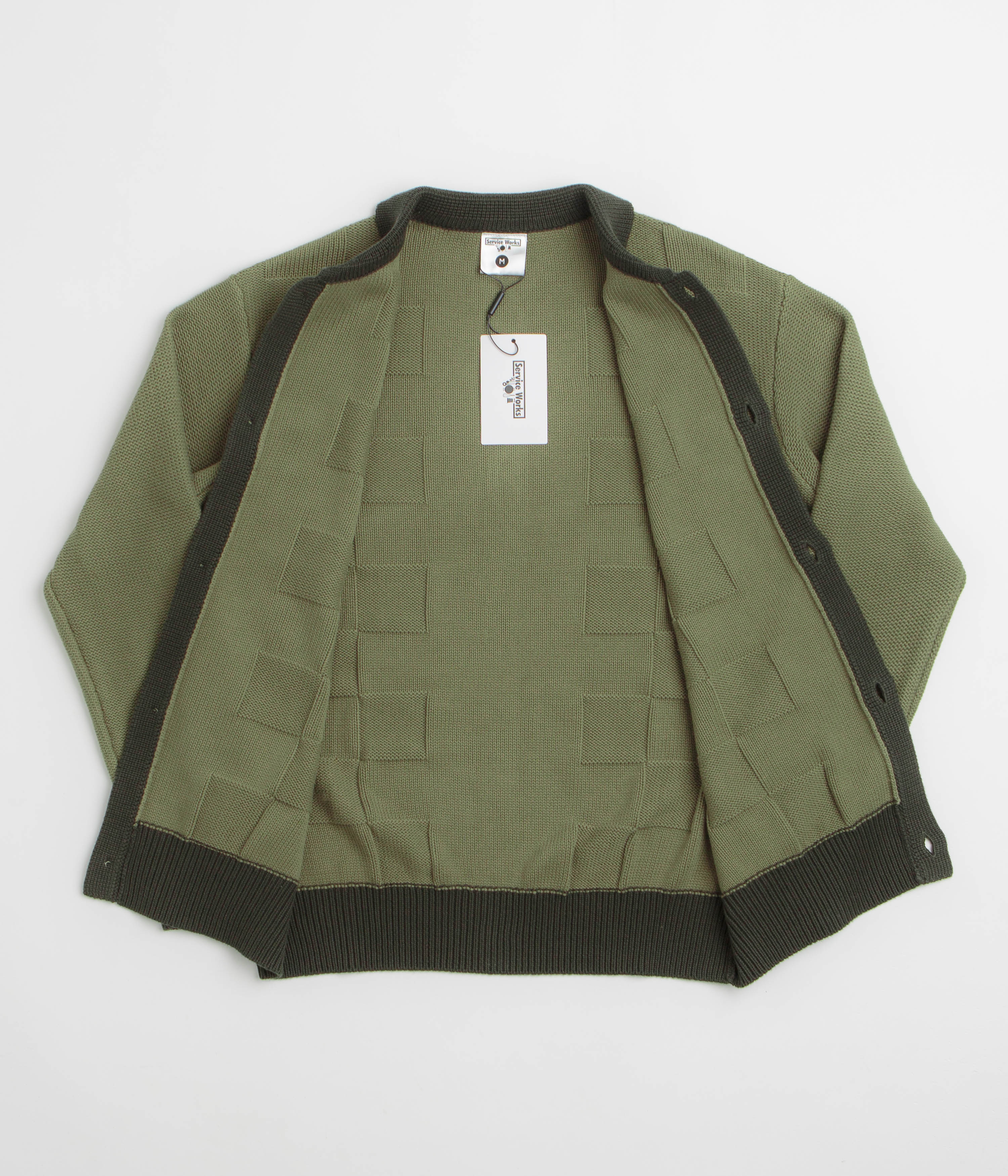Service Works Check Panel Cardigan - Olive